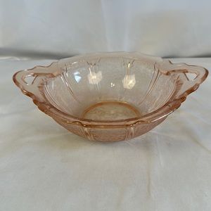 Depression Glass Bowl By Jeanette, Cherry Blossom, Pink Patterned with Handles